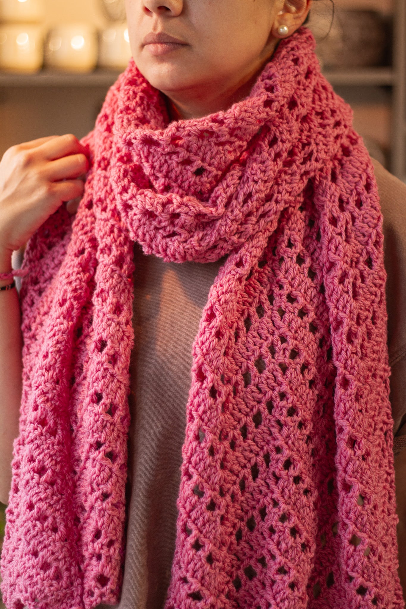 Bufanda Rosa • 100% Lana Tejida