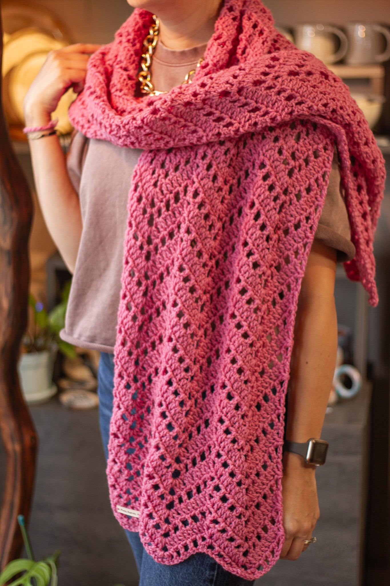 Bufanda Rosa • 100% Lana Tejida