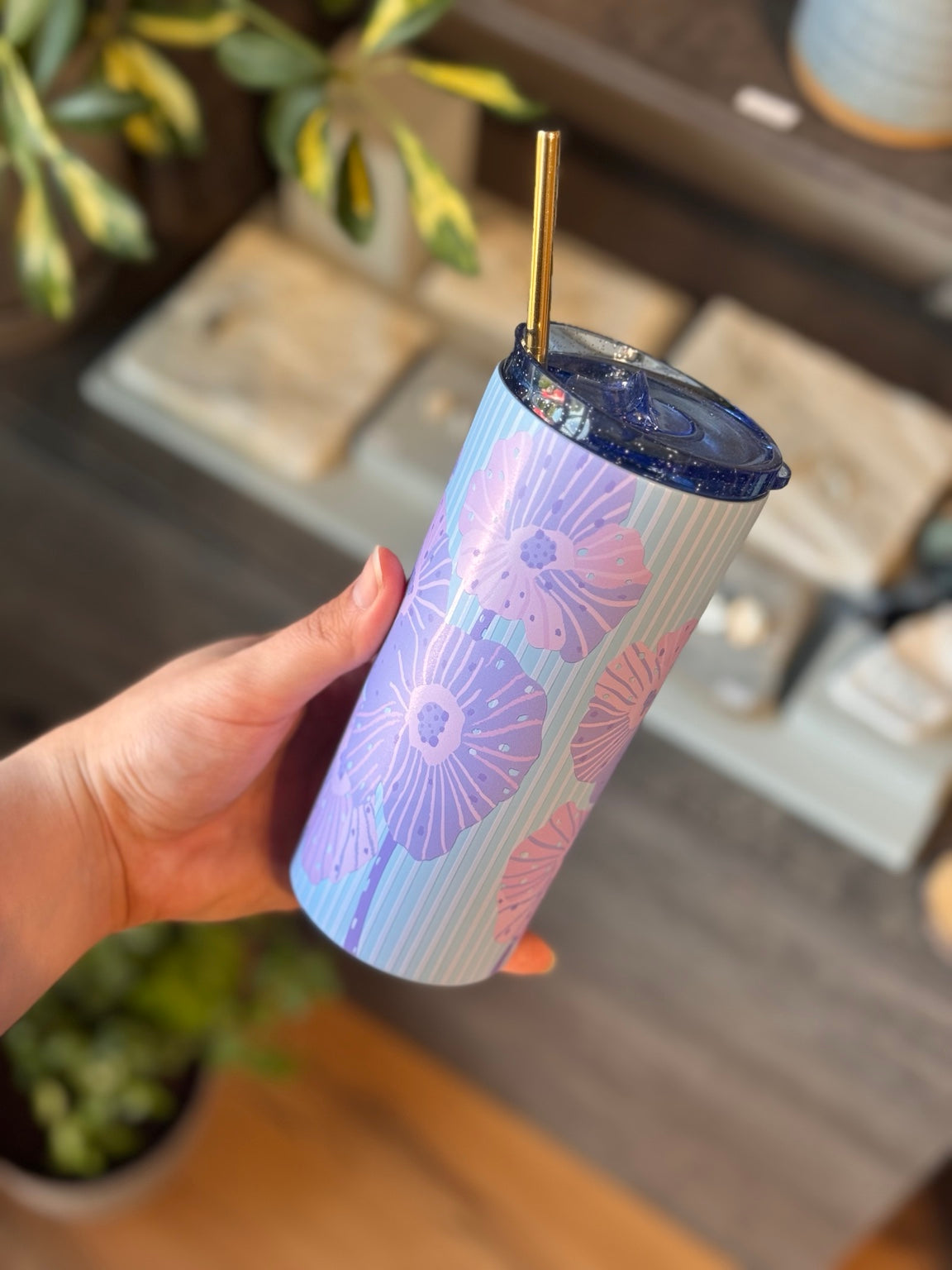 Tea Tumbler 470 ml Celeste Líneas Flores
