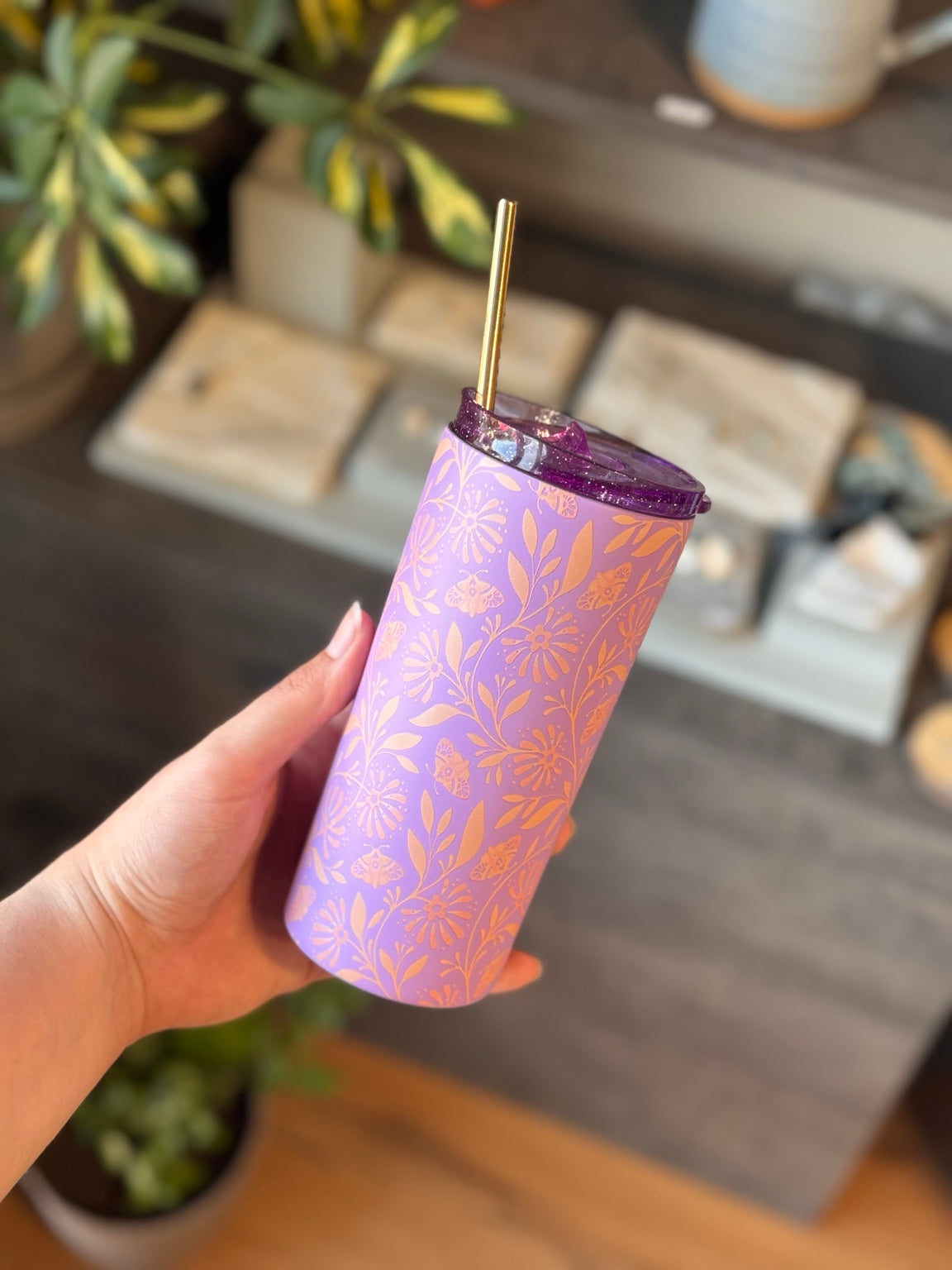 Tea Tumbler 470 ml Lila Flores Rosadas